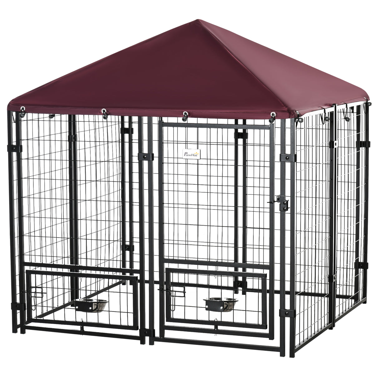easycomfort easycomfort recinto per cani da esterno con serratura 2 ciotole girevoli e copertura rimovibile nero e rosso