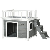 easycomfort easycomfort casetta per cani con terrazza scaletta e finestra 121x77x78cm grigio chiaro