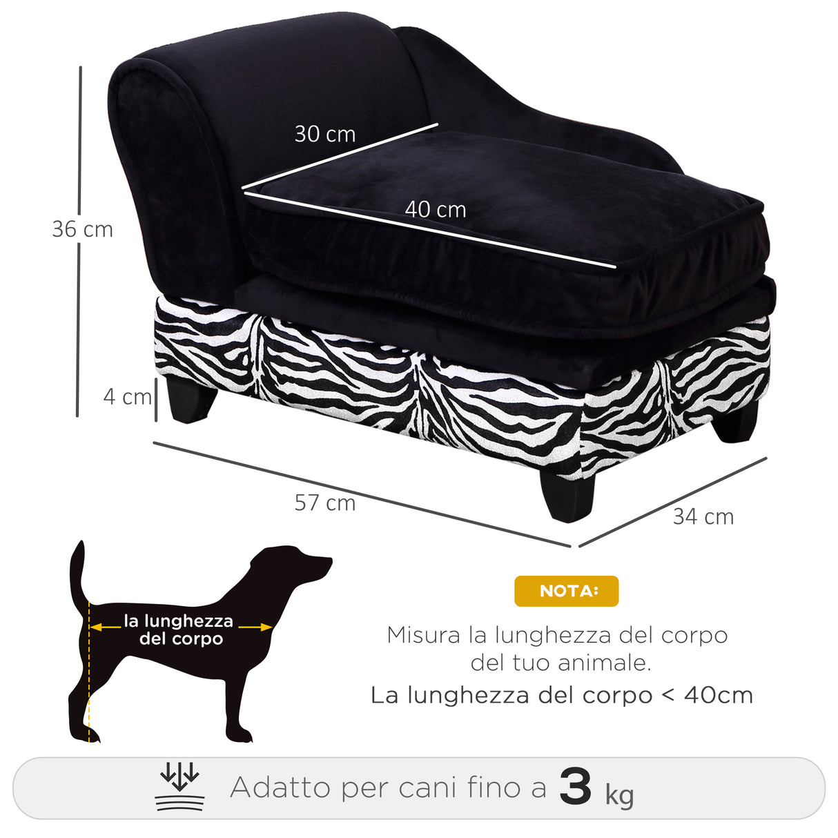 easycomfort easycomfort divanetti per cani per animali domestici con vano portaoggetti nero e bianco 57x34x36cm