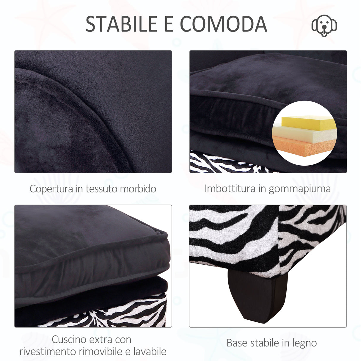 easycomfort easycomfort divanetti per cani per animali domestici con vano portaoggetti nero e bianco 57x34x36cm