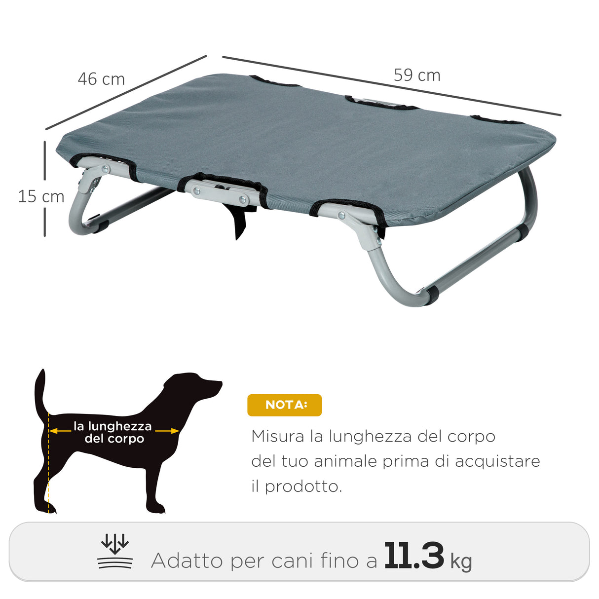 easycomfort easycomfort lettino per cani pieghevole in acciaio e tessuto oxford per interni ed esterni 59x46x15 cm grigia