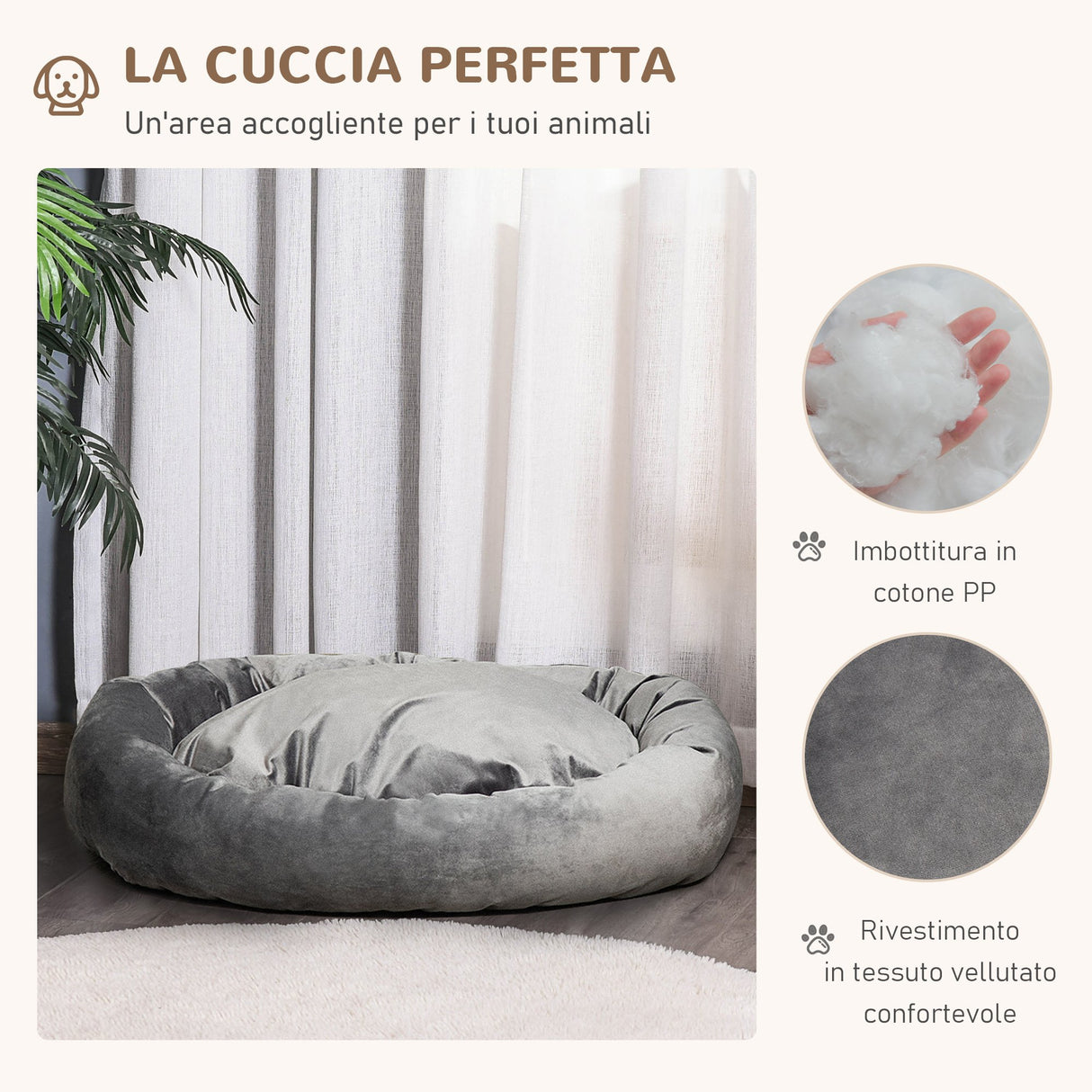 easycomfort easycomfort cuccia per cani imbottita con bordi rialzati e rivestimento sfoderabile 132x89x28cm grigio scuro