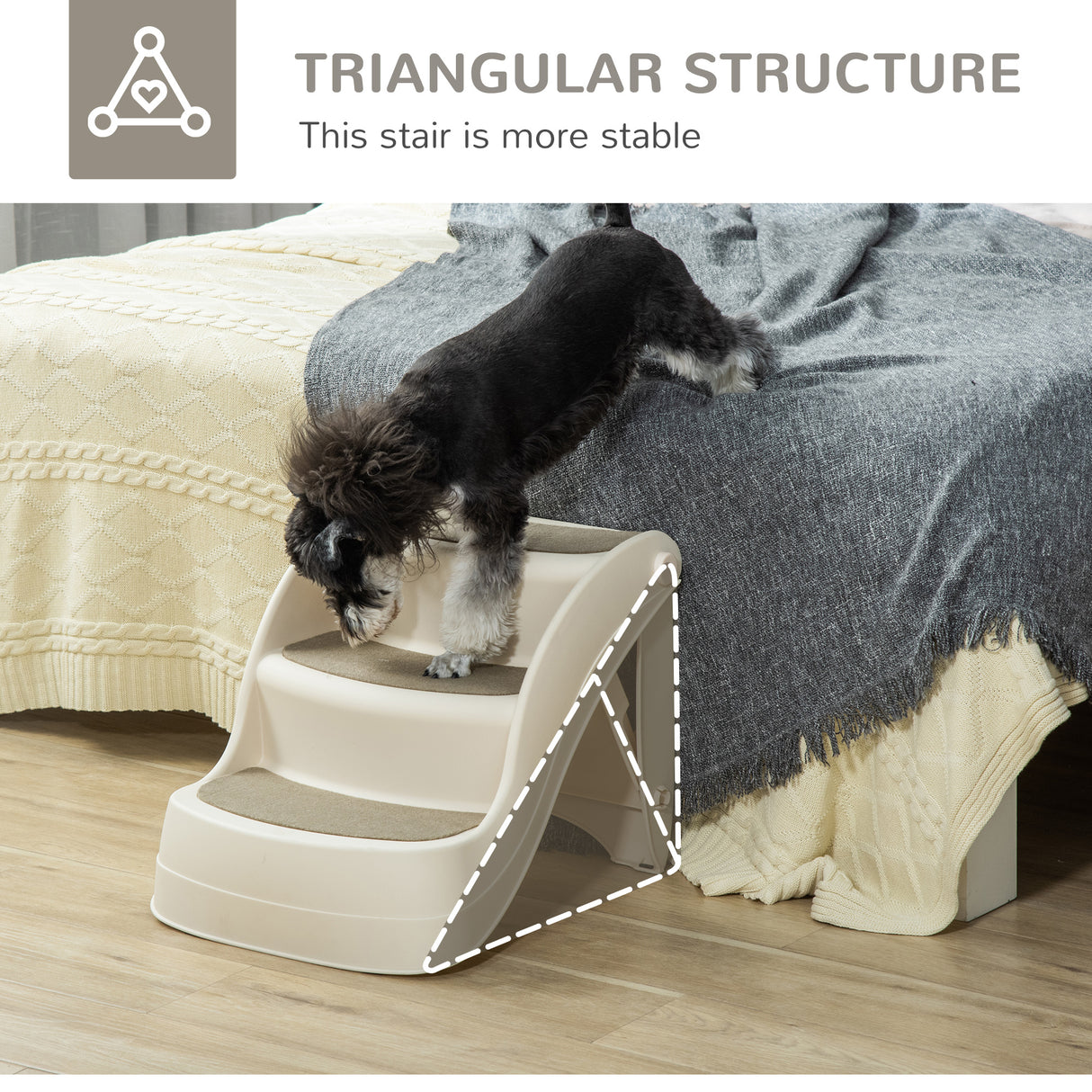 easycomfort scaletta per cani e gatti pieghevole con 3 gradini antiscivolo in pp 49x38x38 cm beige