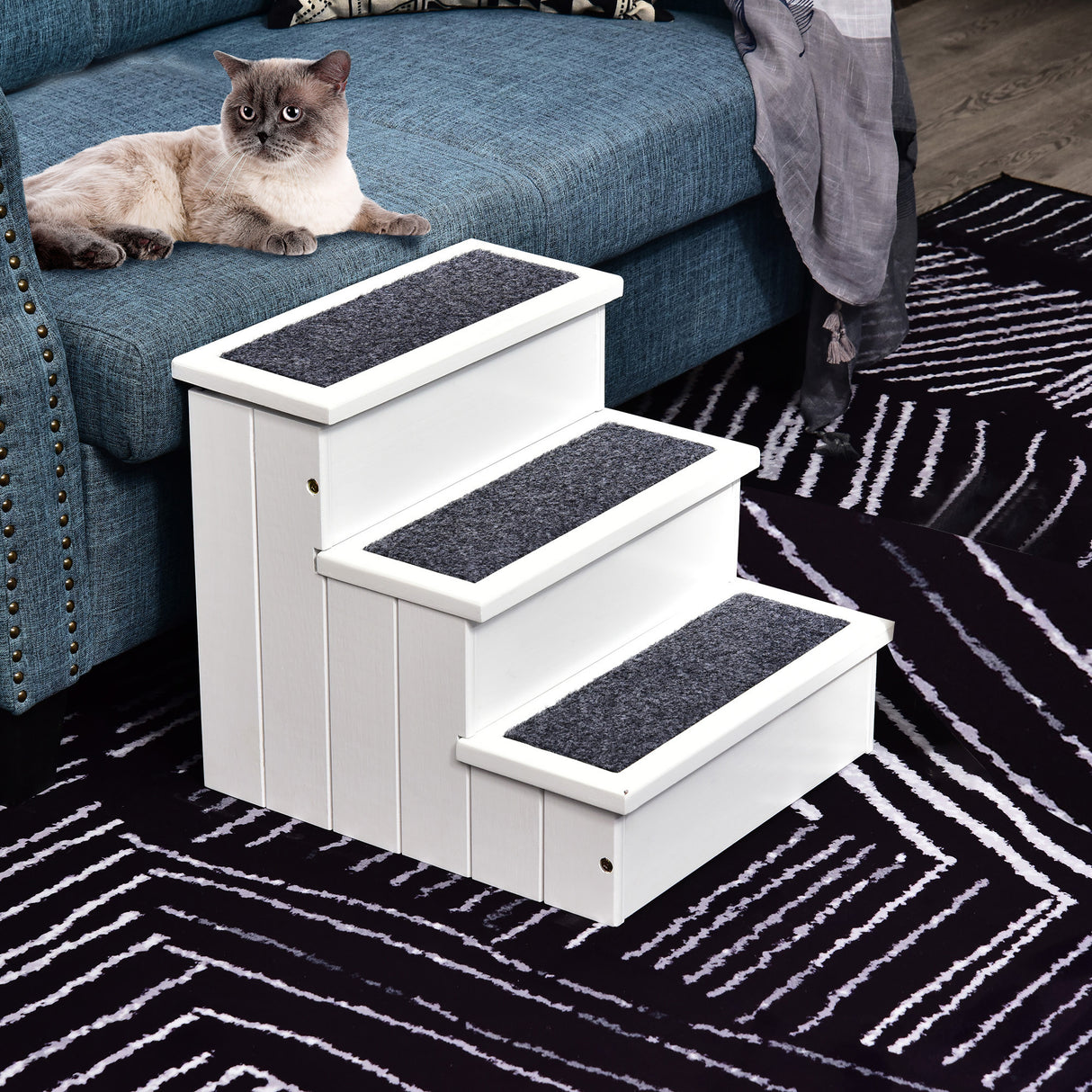 easycomfort scaletta per cani a 3 gradini con tappeto antiscivolo e spazio interno 40.5x44.5x38cm bianco