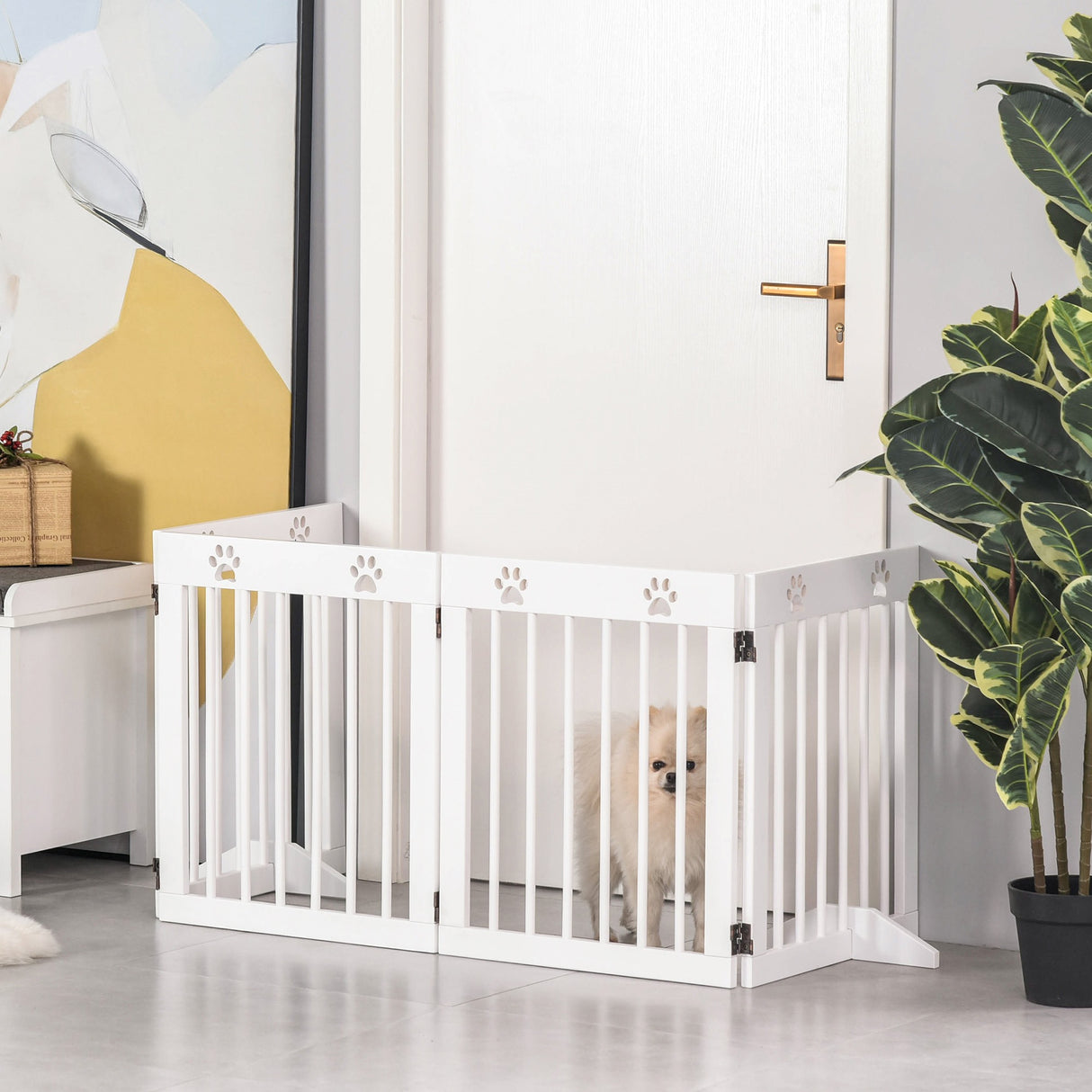 easycomfort easycomfort cancellino per cani estensibile e pieghevole a 4 sezioni cancelletto di sicurezza in legno di pino 204x30x61cm bianco