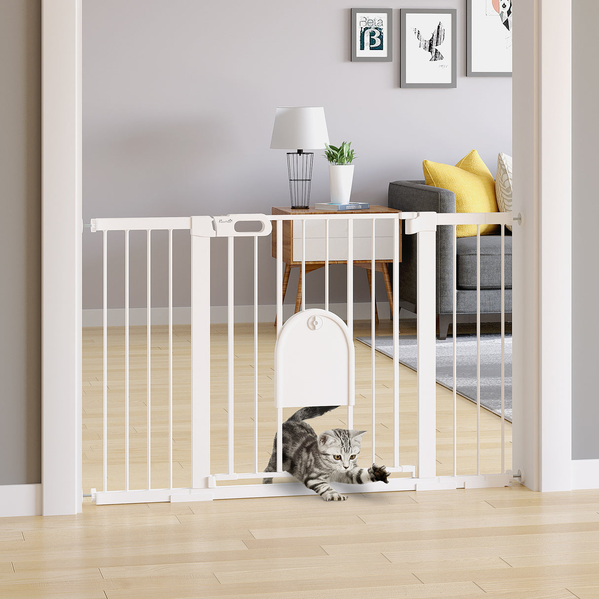 easycomfort cancelletto per cani estensibile con porta a chiusura automatica in metallo e abs 75 131x76 cm bianco