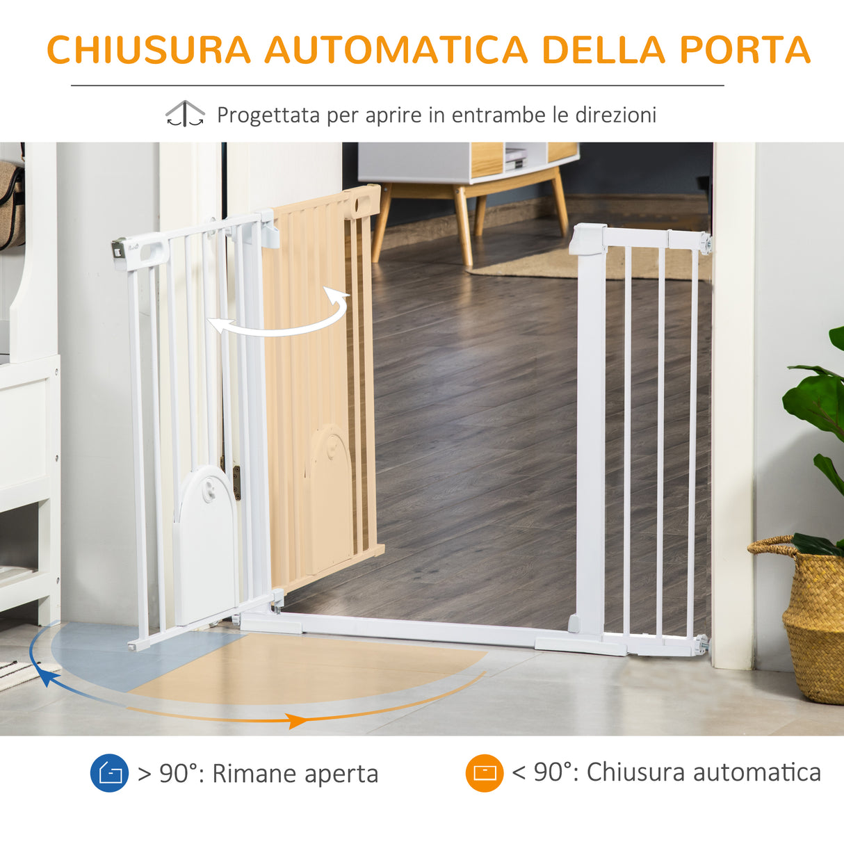 easycomfort cancelletto per cani estensibile con porta a chiusura automatica in metallo e abs 75 131x76 cm bianco