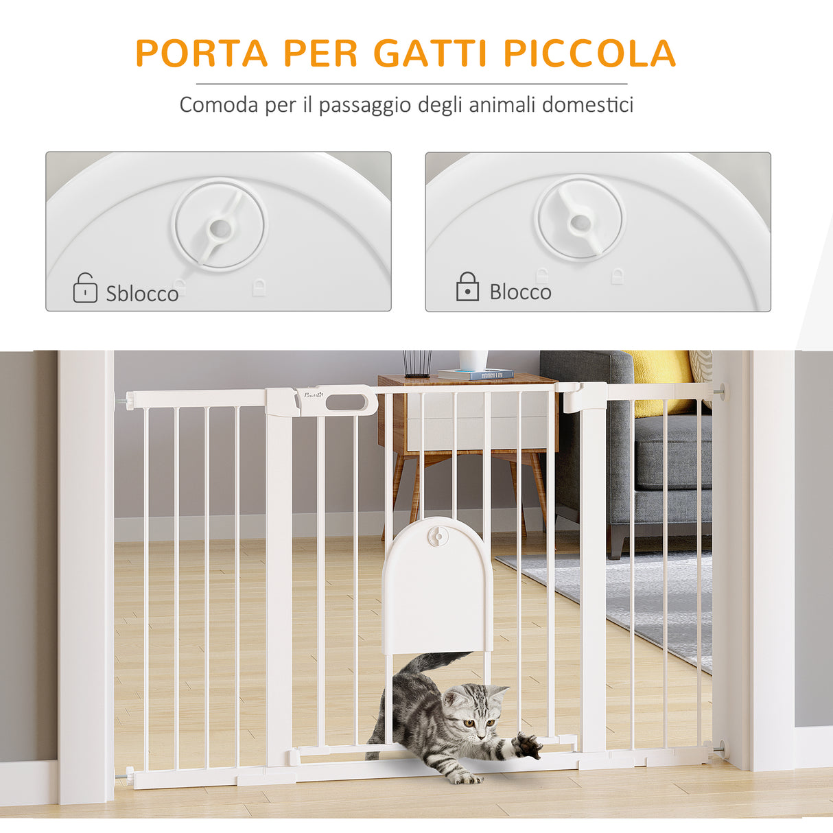 easycomfort cancelletto per cani estensibile con porta a chiusura automatica in metallo e abs 75 131x76 cm bianco