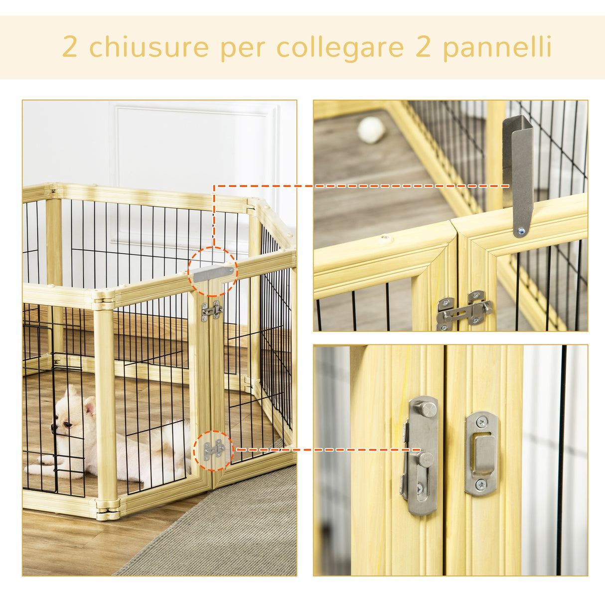 easycomfort box per cani recinto per animali 6 pannelli con porta e doppi fermi 70x62cm