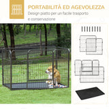easycomfort box per cani recinzione in metallo per animali con 4 pannelli porta con doppio blocco e vassoio sul fondo 125x78x80cm grigio