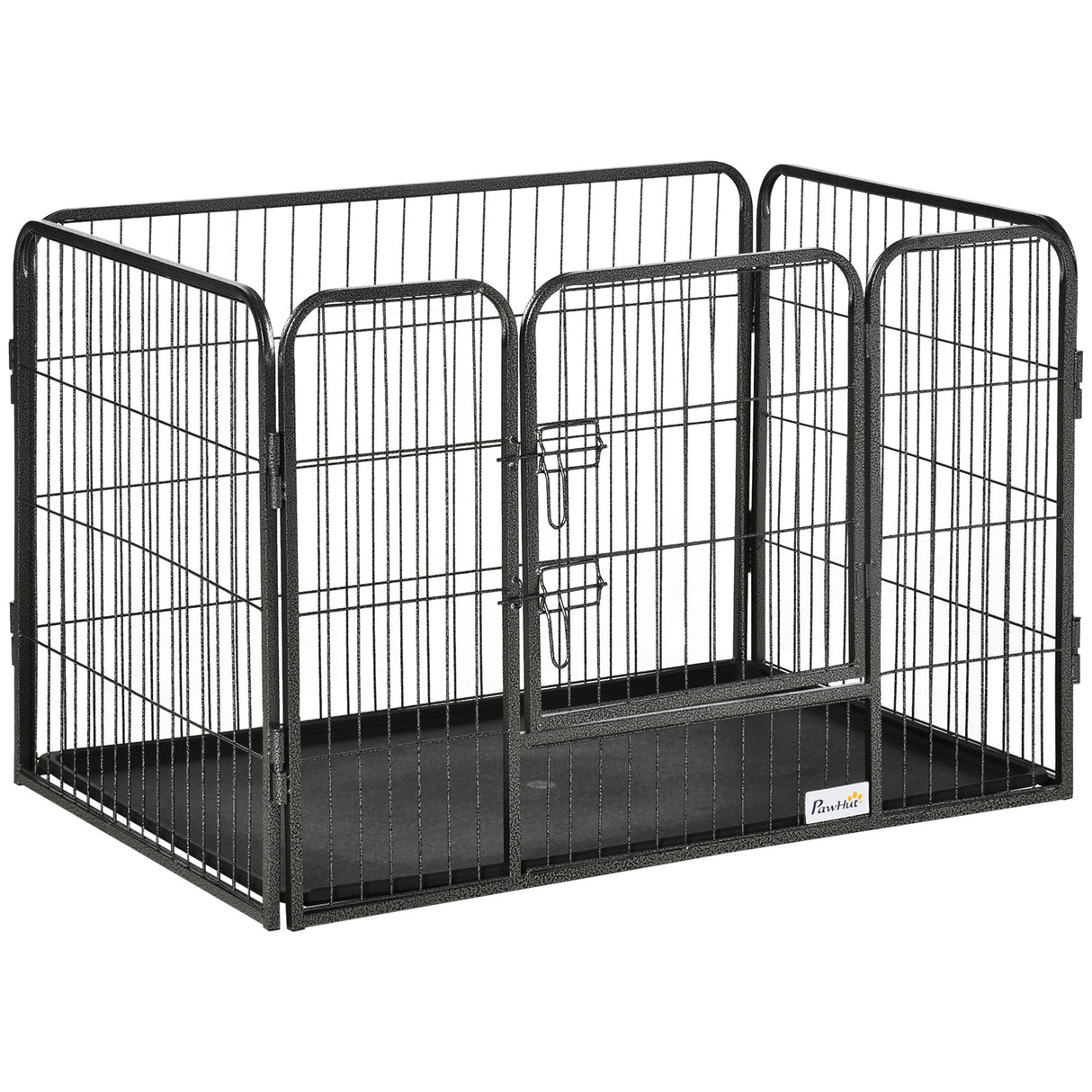 easycomfort box per cani recinzione in metallo per animali con 4 pannelli porta con doppio blocco e vassoio sul fondo 125x78x80cm grigio
