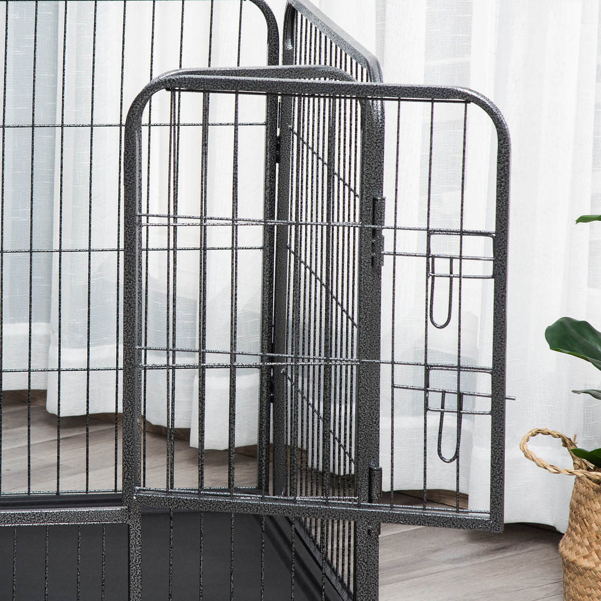 easycomfort box per cani recinzione in metallo per animali con 4 pannelli porta con doppio blocco e vassoio sul fondo 109x74x71cm grigio