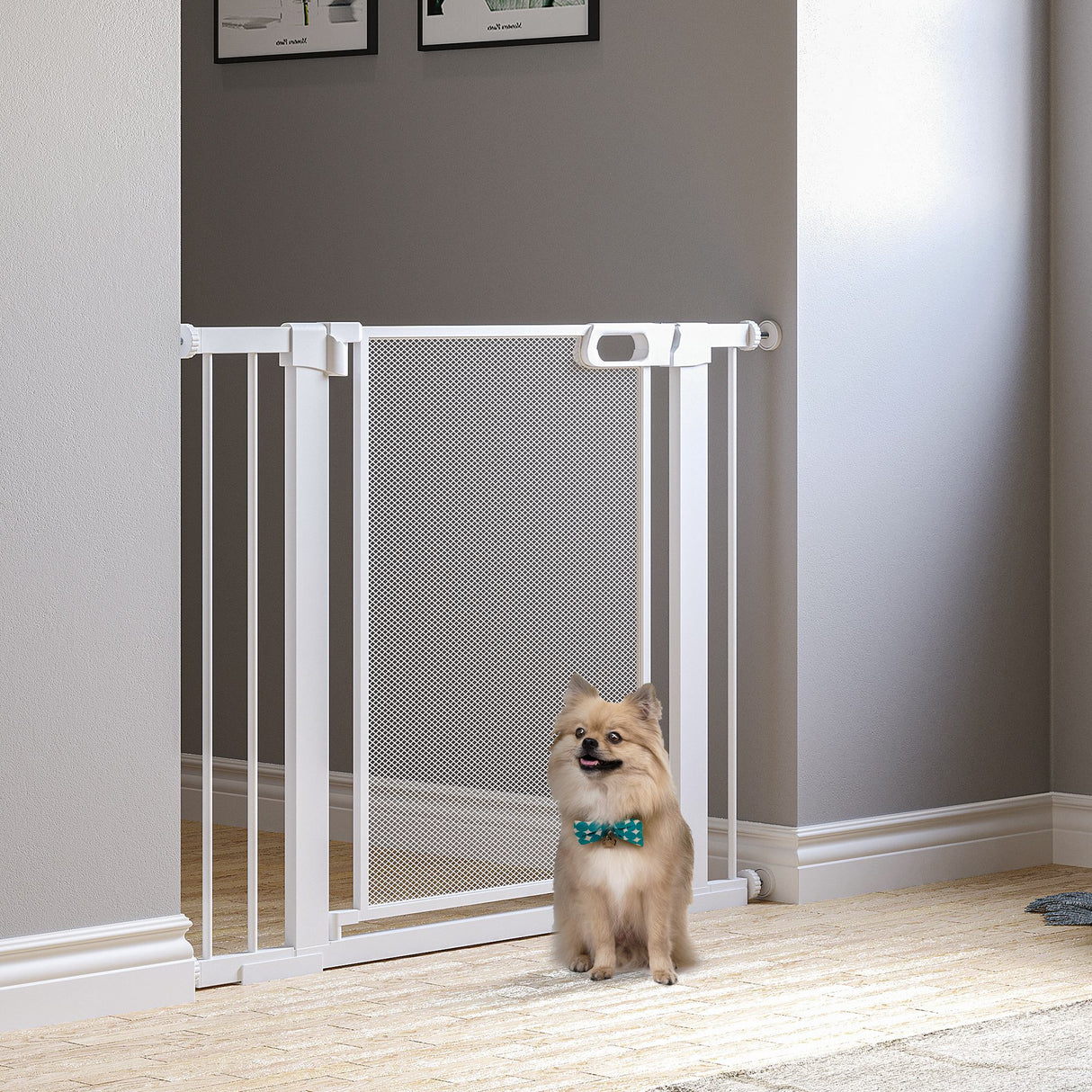 easycomfort cancellino per cani estensibile a pressione con chiusura automatica per spazi da 75 103cm bianco