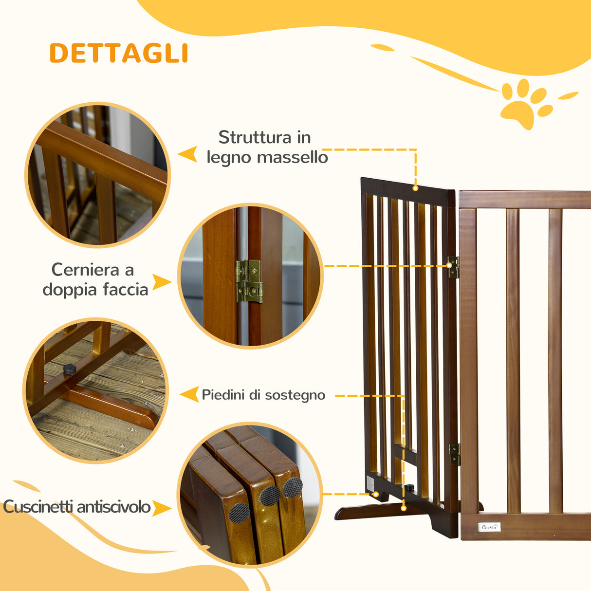 easycomfort cancellino per cani pieghevole a 3 pannelli con piedini antiscivolo per corridoi scale e stanze in legno di pino 181x35x76 cm marrone scuro