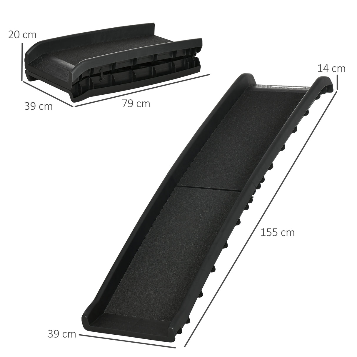 easycomfort rampa per cani in pp con rivestimento antiscivolo per bagagliaio inferiore a 75 cm 155x39x14 cm nero