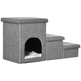 easycomfort scaletta per cani e gatti 10kg max a 3 gradini con casetta per cani e spazio portaoggetti 73.5x33x40.5 cm grigio