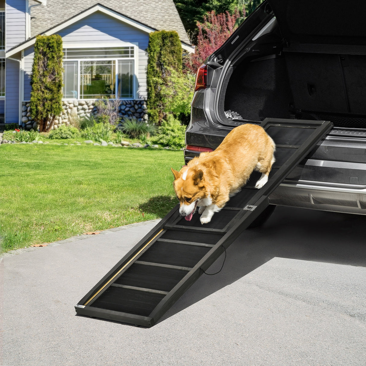 easycomfort rampa per cani pieghevole antiscivolo in legno con maniglia laterale 43x165x6.5 cm nero