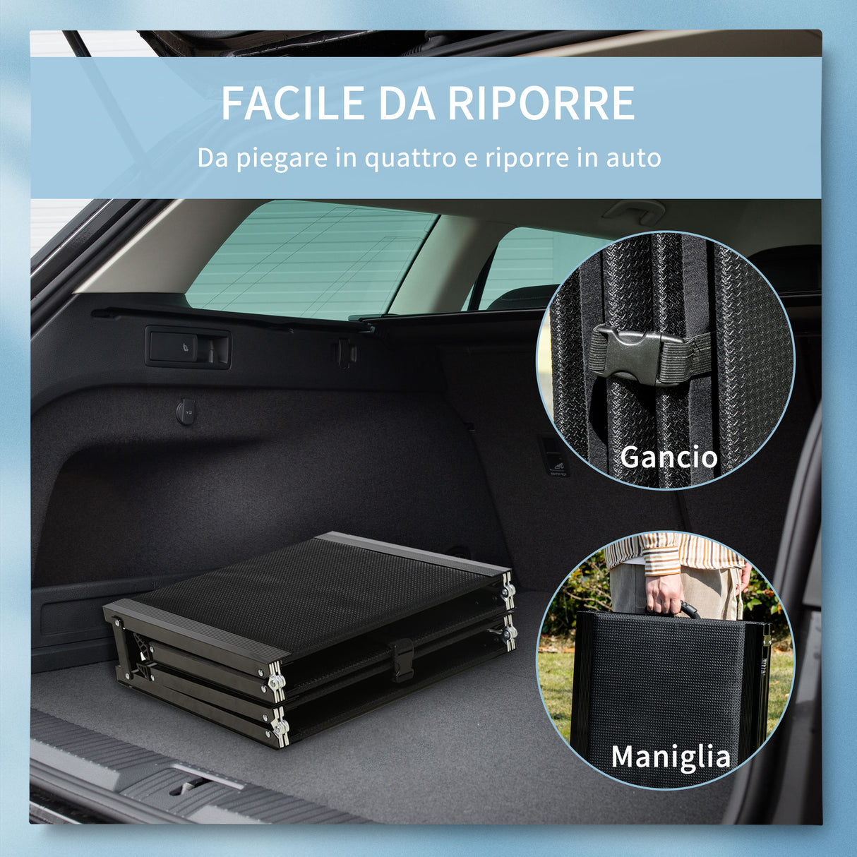 easycomfort rampa per cani pieghevole con superficie antiscivolo in mdf e alluminio 158x43.5x2.5 cm nero