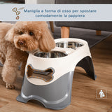 easycomfort doppia ciotola per cani rialzata in acciaio inox e plastica e piedini antiscivolo 47x25x20cm bianco