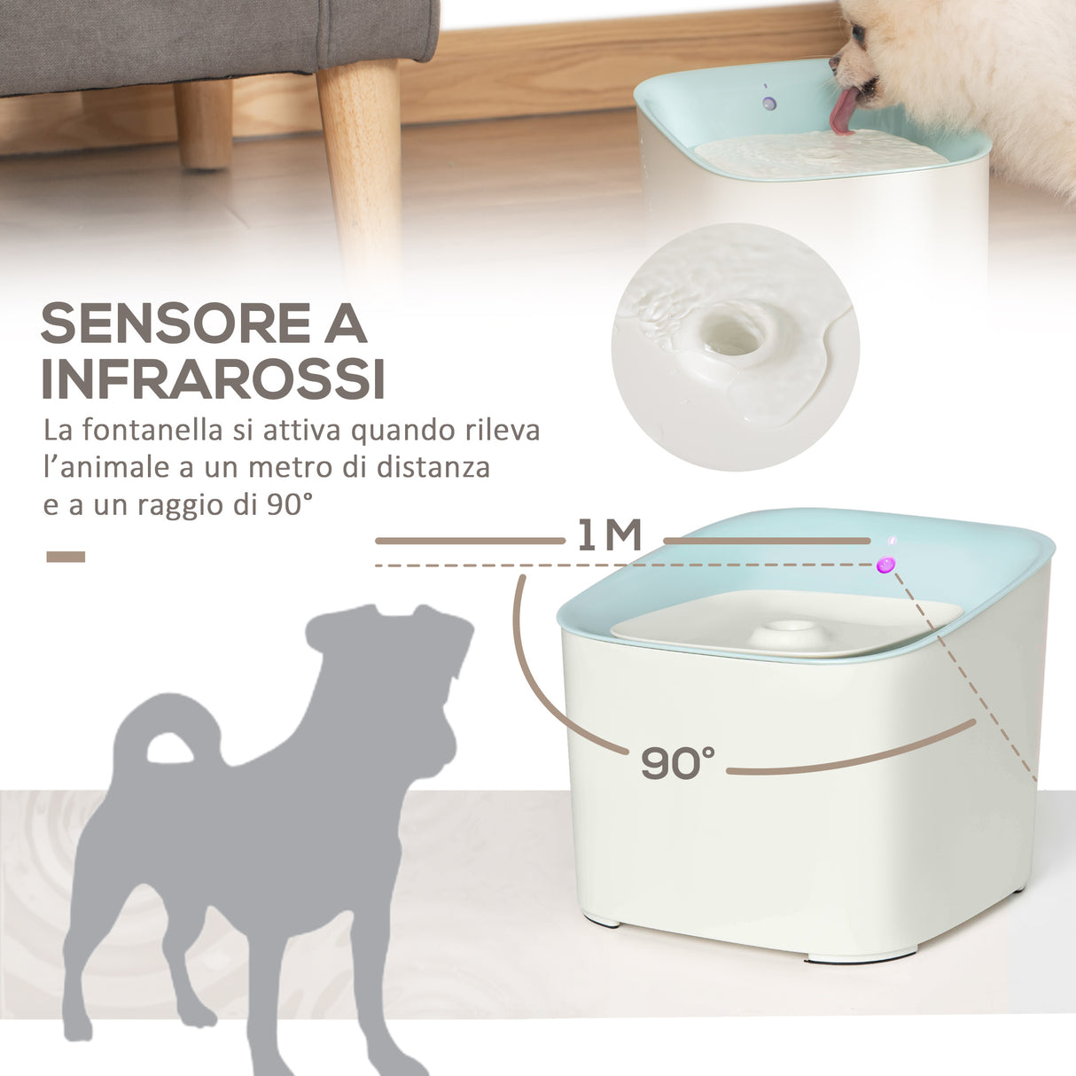 easycomfort easycomfort fontanella per gatti e cani da 3l con filtro a carboni luce led e sensore di movimento bianco