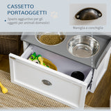 easycomfort ciotole per cani rialzate in acciaio inox e legno con cassetto 60x30x36cm bianco e grigio