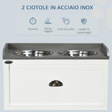 easycomfort ciotole per cani rialzate in acciaio inox e legno con cassetto 60x30x36cm bianco e grigio