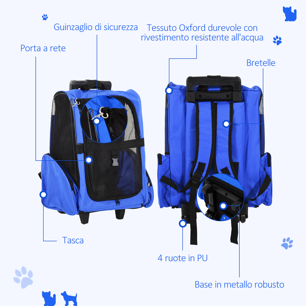 easycomfort easycomfort trolley zaino trasportino per animali domestici blu