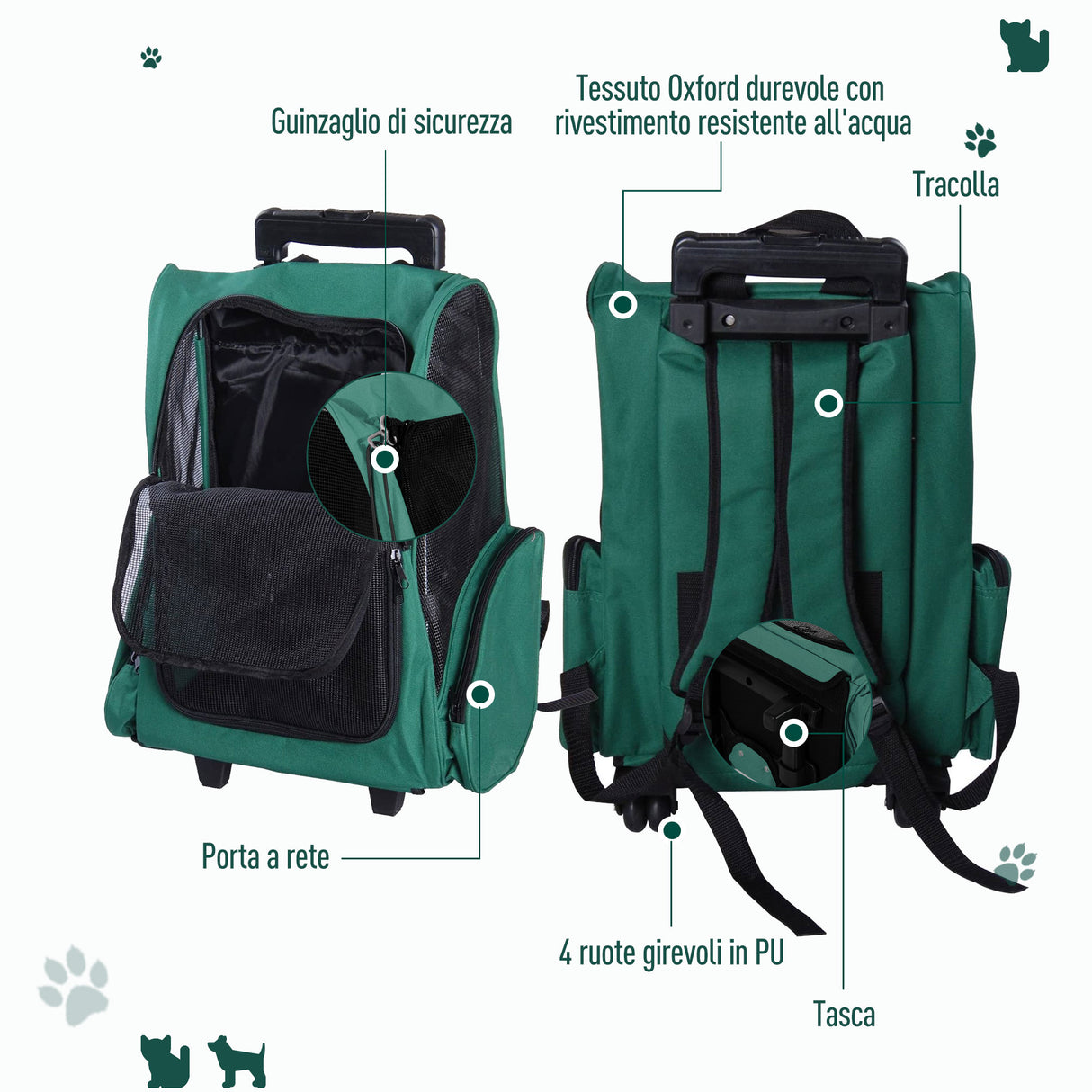 easycomfort easycomfort trolley zaino trasportino per animali domestici verde