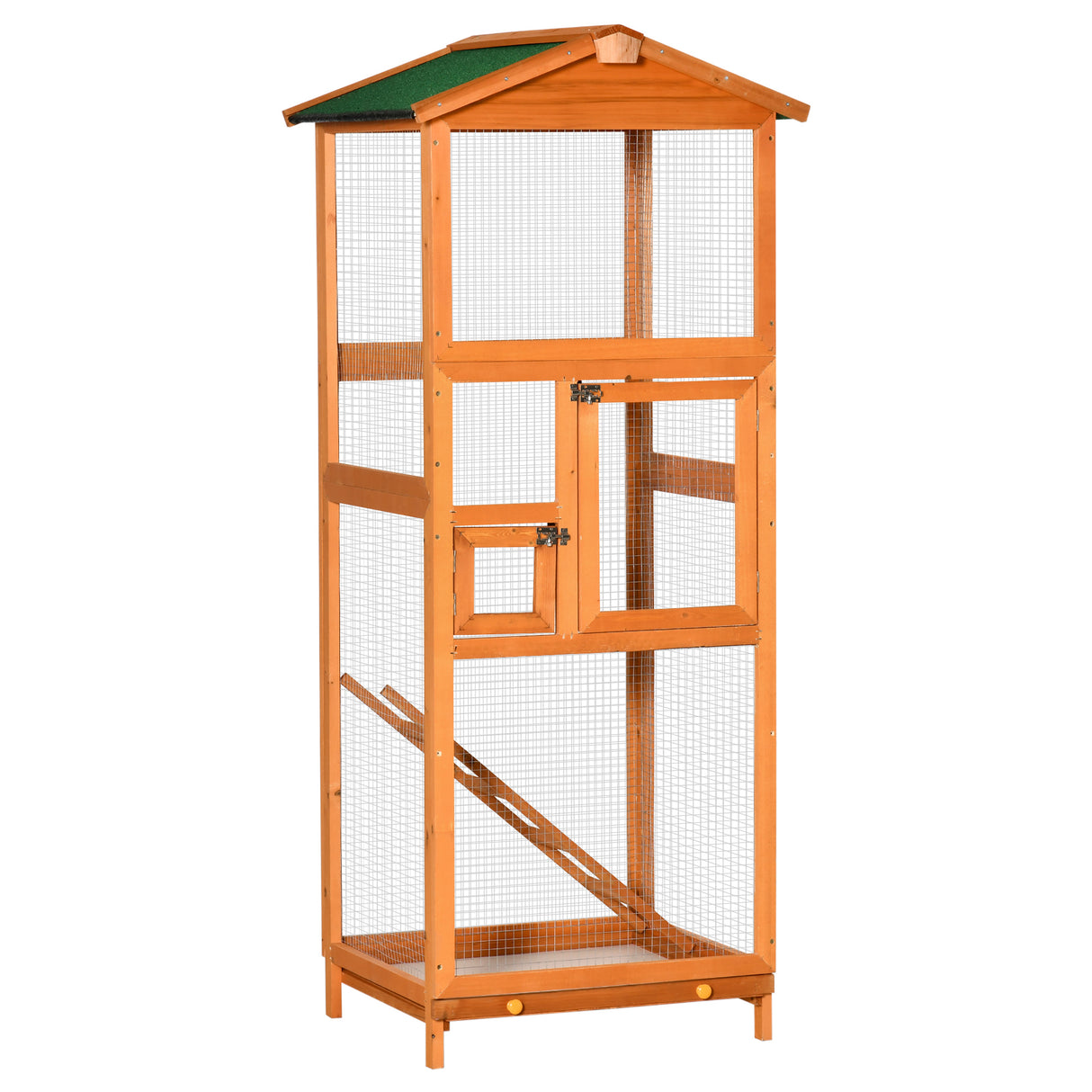 easycomfort easycomfort gabbia per uccelli alta 165cm in legno da esterno con 2 porte e vassoio estraibile arancione