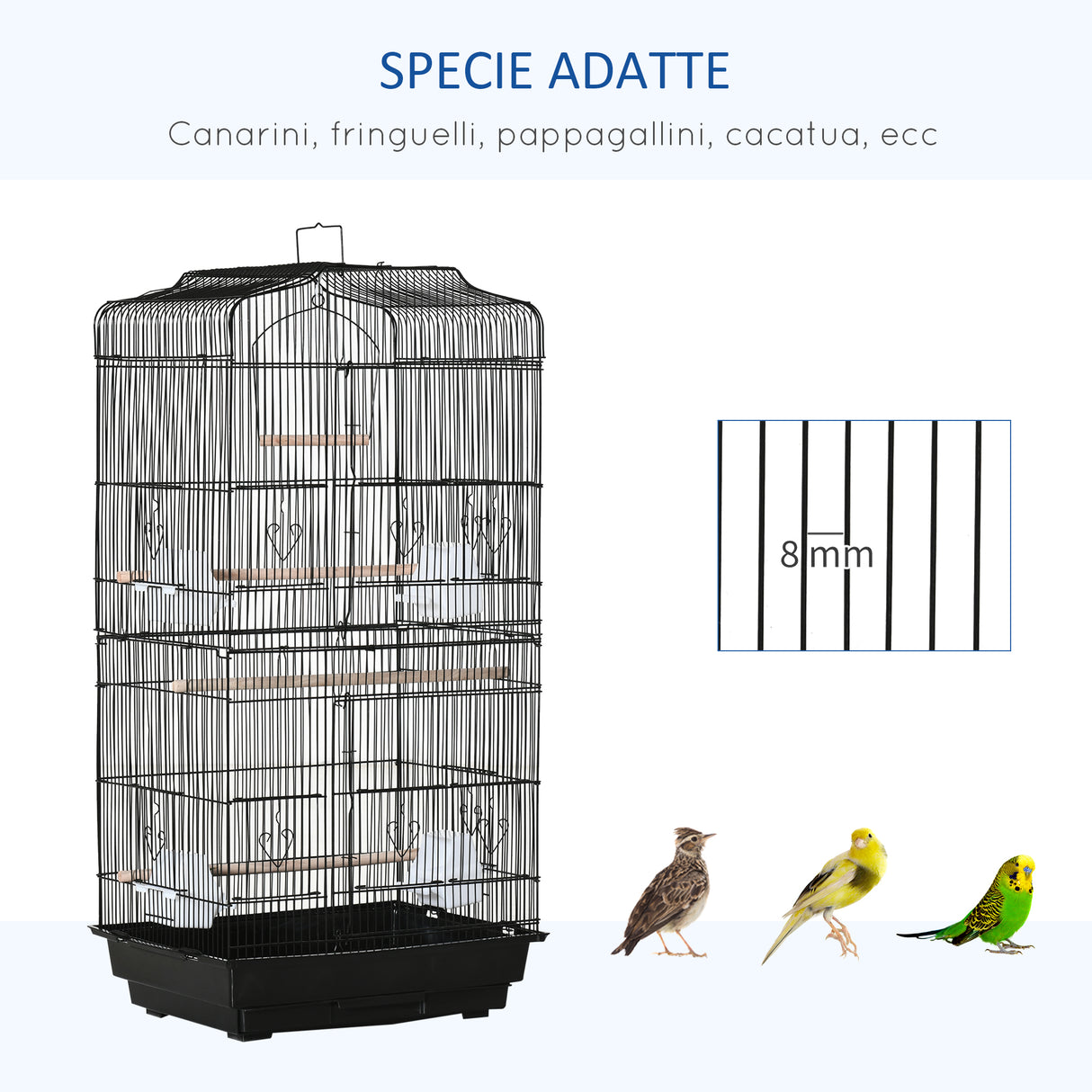 easycomfort gabbia per uccelli in metallo e plastica con trespoli altalena e ciotole 46.5x35.5x92 cm nero