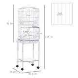 easycomfort easycomfort gabbia per uccelli voliera in metallo e acciaio con ruote trespoli e ciotole 46 5x36x157cm bianco