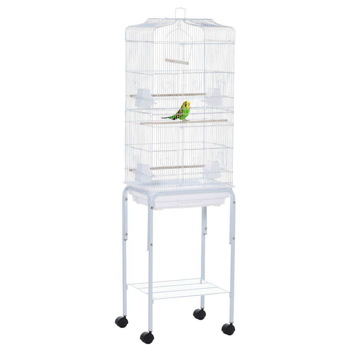 easycomfort easycomfort gabbia per uccelli voliera in metallo e acciaio con ruote trespoli e ciotole 46 5x36x157cm bianco