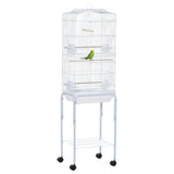 easycomfort easycomfort gabbia per uccelli voliera in metallo e acciaio con ruote trespoli e ciotole 46 5x36x157cm bianco