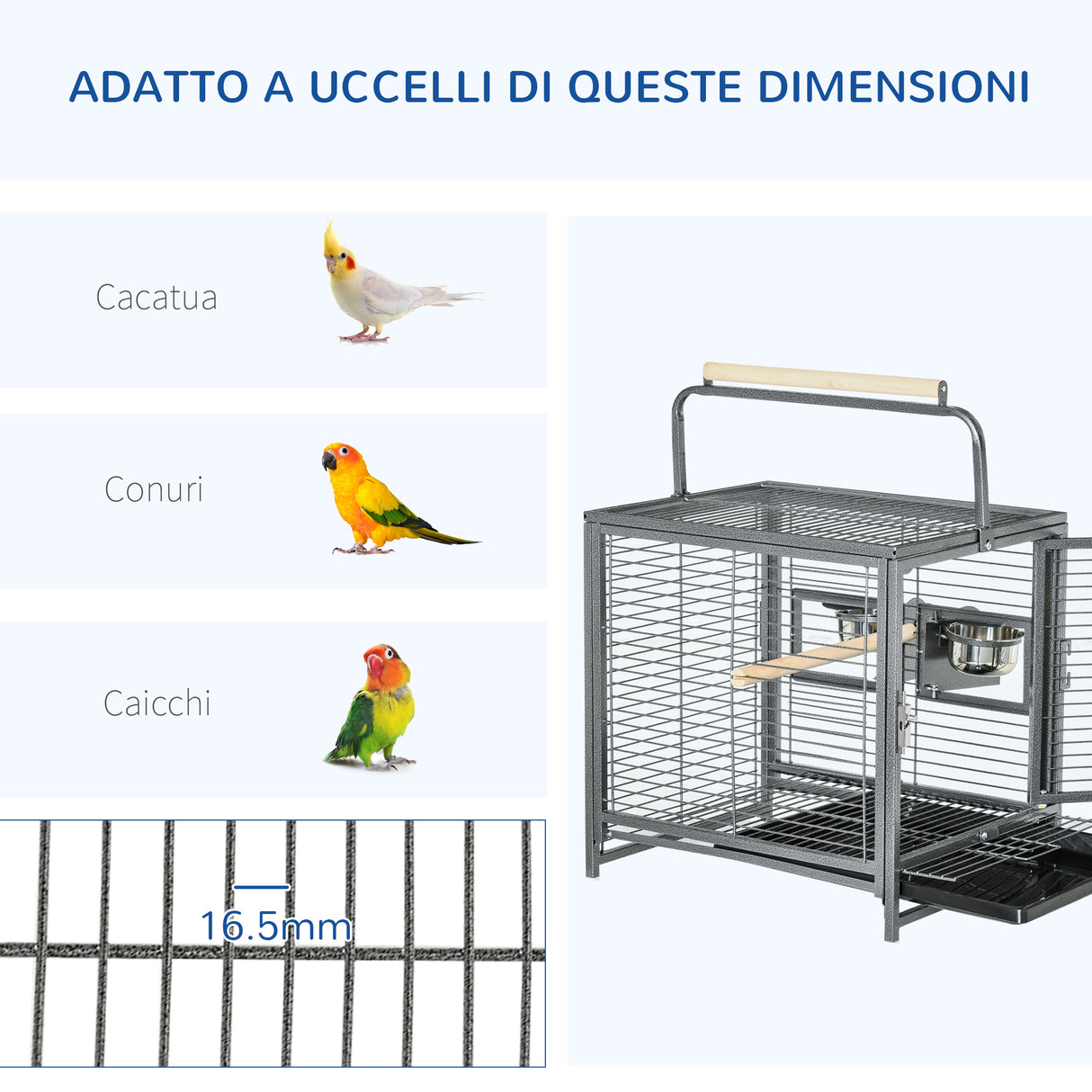 easycomfort easycomfort gabbia per pappagalli con vassoio rimovibile ciotole in acciaio inox e 2 posatoi 48x38x65cm nero