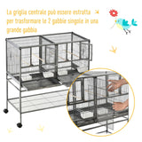 easycomfort doppia gabbia per uccelli in metallo con vassoi estraibili supporto con 4 ruote e ripiano 95x45.5x102cm grigio