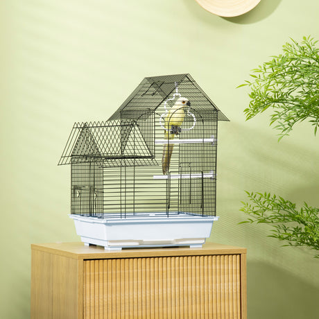 easycomfort gabbia per uccelli in metallo con maniglia vassoio estraibile pioli e altalena 39x33x47cm bianco