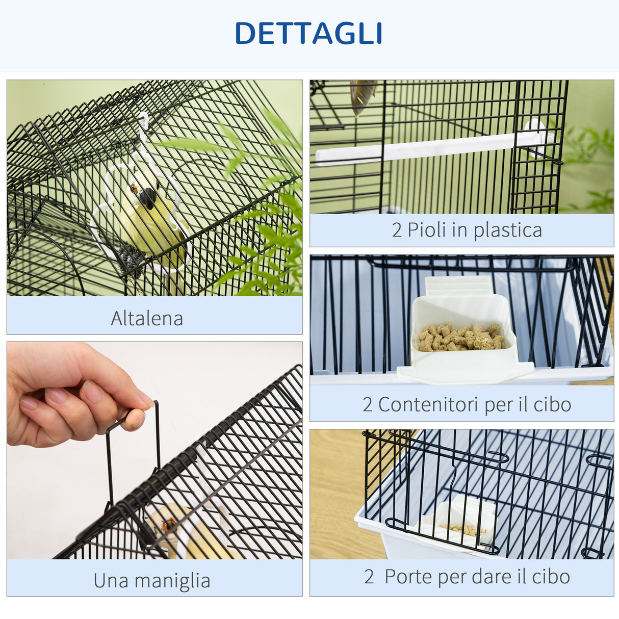 easycomfort gabbia per uccelli in metallo con maniglia vassoio estraibile pioli e altalena 39x33x47cm bianco