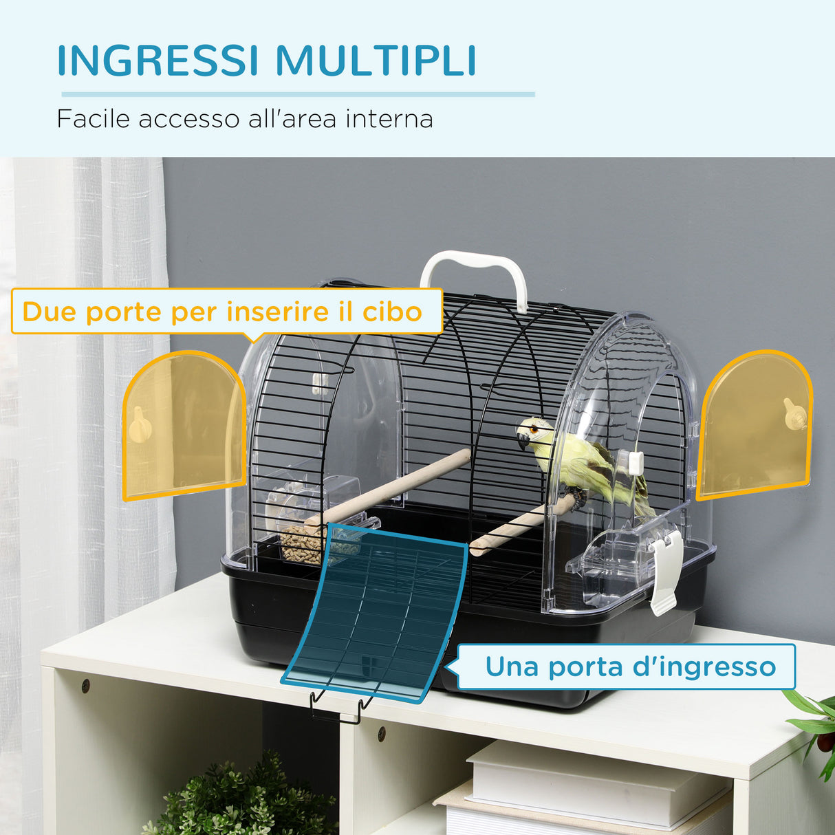 easycomfort easycomfort gabbia per uccelli in acciaio con posatoi vassoio rimovibile e maniglia 42x32x37 cm nero