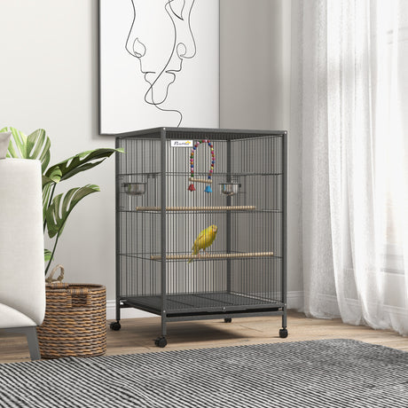 easycomfort easycomfort gabbia per uccelli in acciaio e pp con 5 porte 2 posatoi e vassoio estraibile 48x46x74 cm grigio