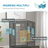 easycomfort easycomfort gabbia per uccelli in acciaio e pp con 5 porte 2 posatoi e vassoio estraibile 48x46x74 cm grigio