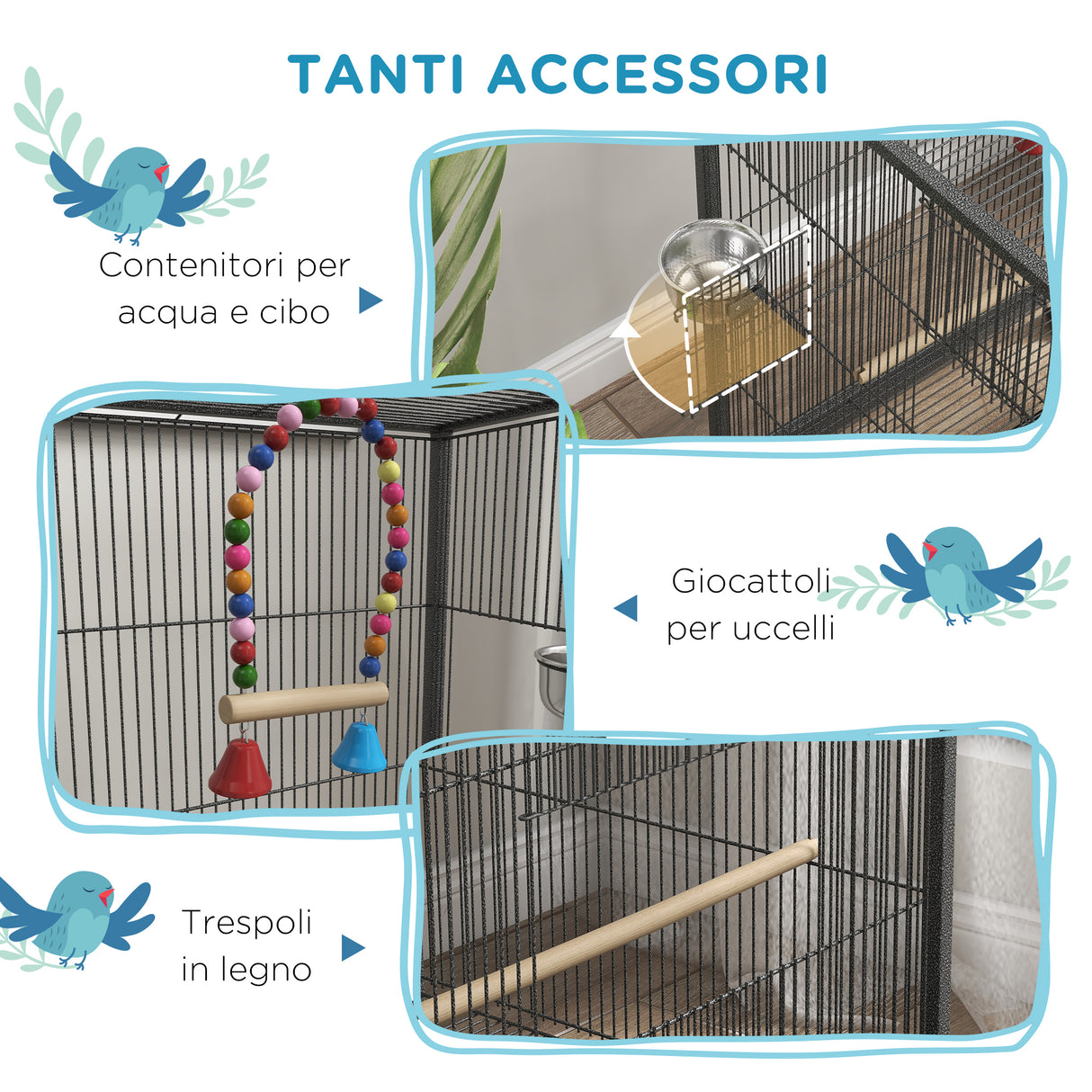 easycomfort easycomfort gabbia per uccelli in acciaio e pp con 5 porte 2 posatoi e vassoio estraibile 48x46x74 cm grigio