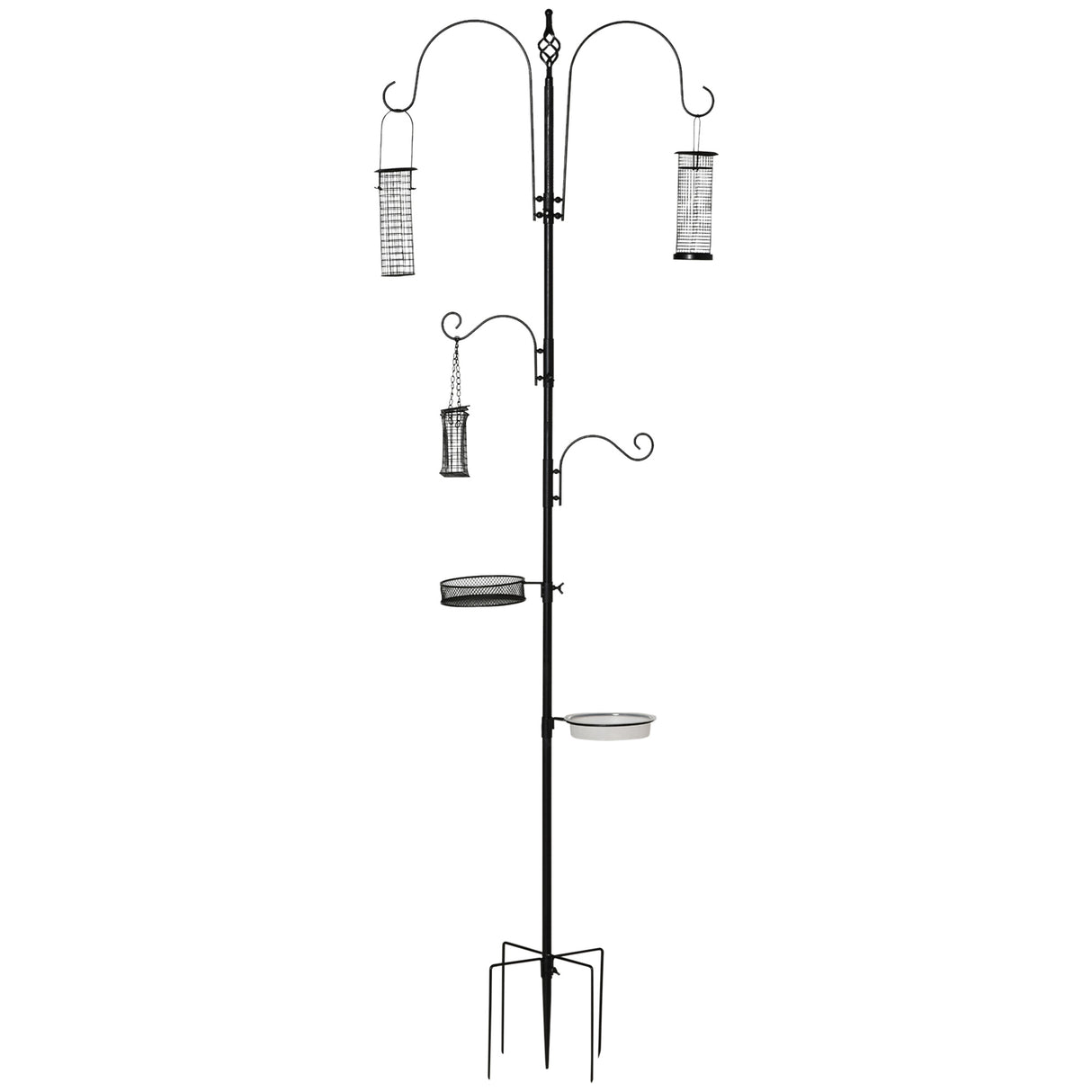 easycomfort easycomfort mangiatoia per uccelli a 4 ganci con vassoi e 3 alimentatori diversi in acciaio 54 5x54 5x208cm nera