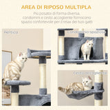 easycomfort easycomfort albero tiragraffi per gatti alto con casette e amache 60x60x200cm grigio chiaro
