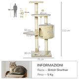 easycomfort easycomfort albero tiragraffi per gatto beige 75x40x112cm