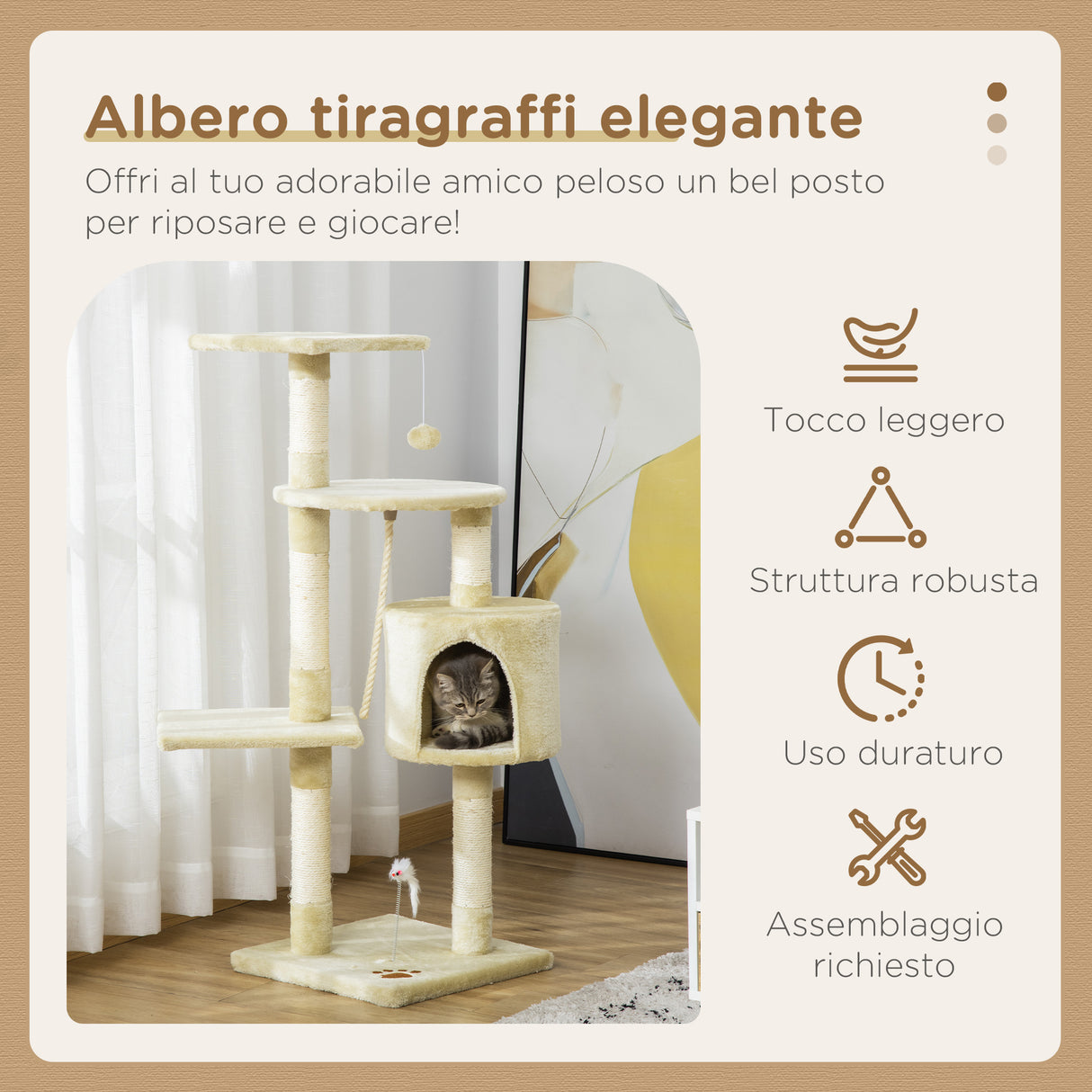 easycomfort easycomfort albero tiragraffi per gatto beige 75x40x112cm