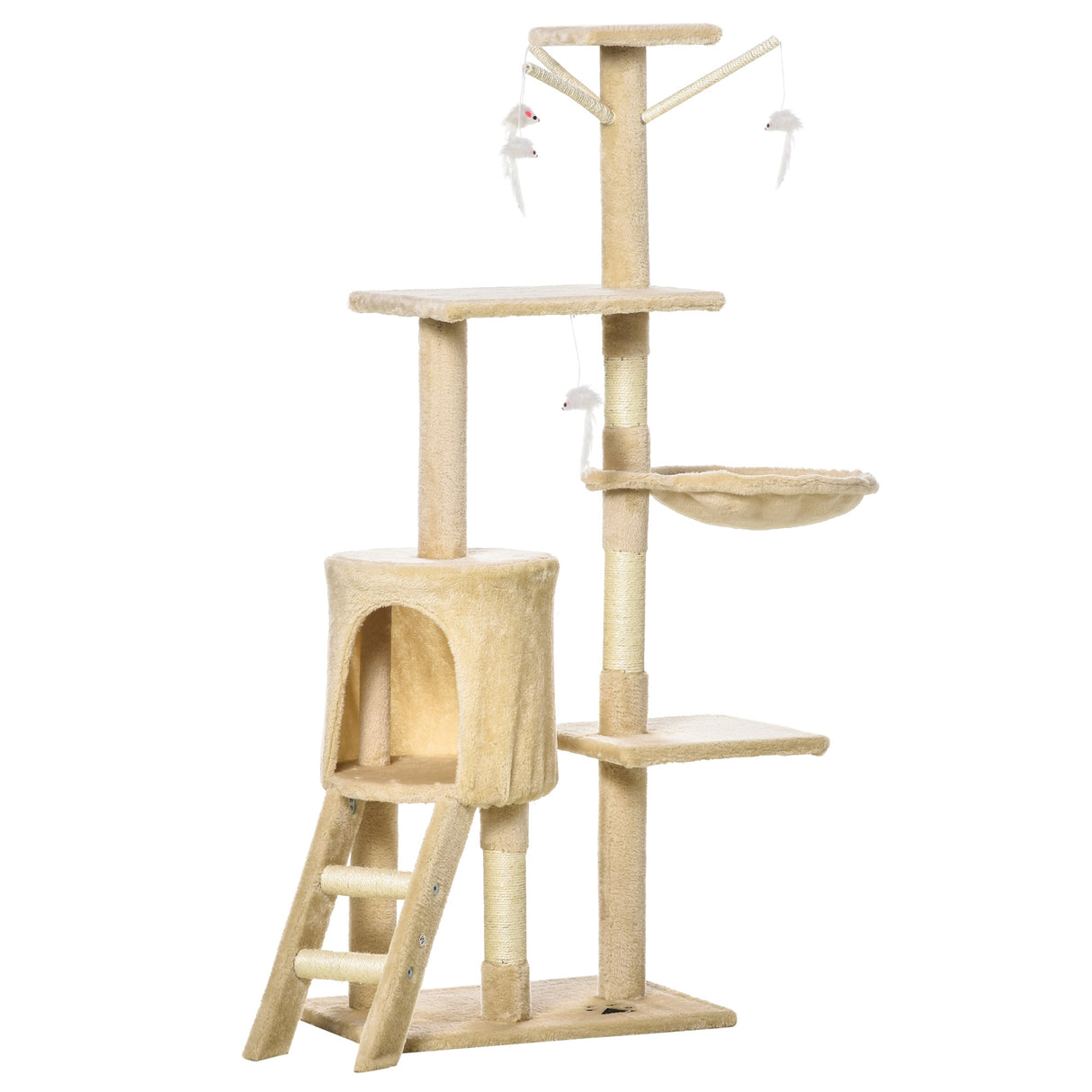 easycomfort easycomfort albero tiragraffi con cuccia per gatti in legno sisal naturale beige 40x30x131cm