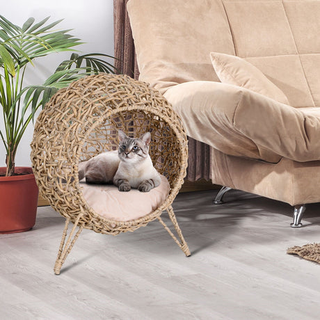 easycomfort easycomfort lettto per gatti in vimini marrone chiaro con cuscino 52x58cm