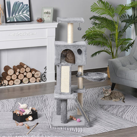 easycomfort easycomfort albero tiragraffi accessoriato con cuccia lettino sospeso e 2 pedane in peluche grigio