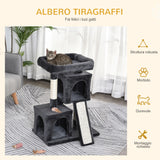 easycomfort albero tiragraffi per gatti con pali in sisal lettino e 2 casette 59x39x83cm grigio scuro