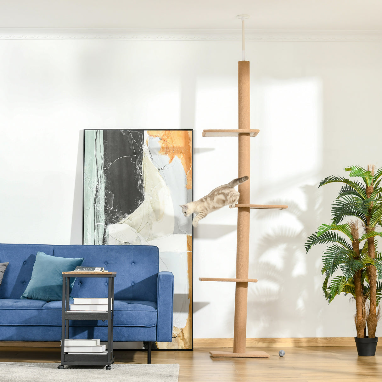 easycomfort albero tiragraffi per gatti a 4 livelli fissaggio a soffitto regolabile 43x27x228 260cm